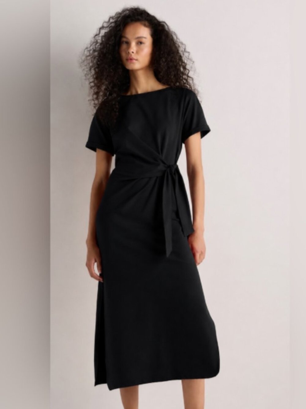 Quince Stretch Cotton Jersey Knotted Midi Dress True Black - XS